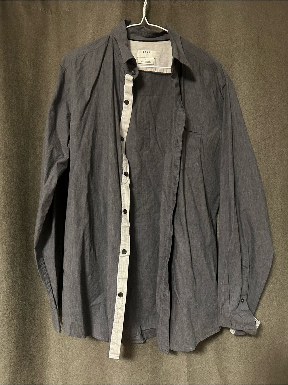 DKNY Men's Charcoal Button-Up Shirt Jacket with Contrast Placket